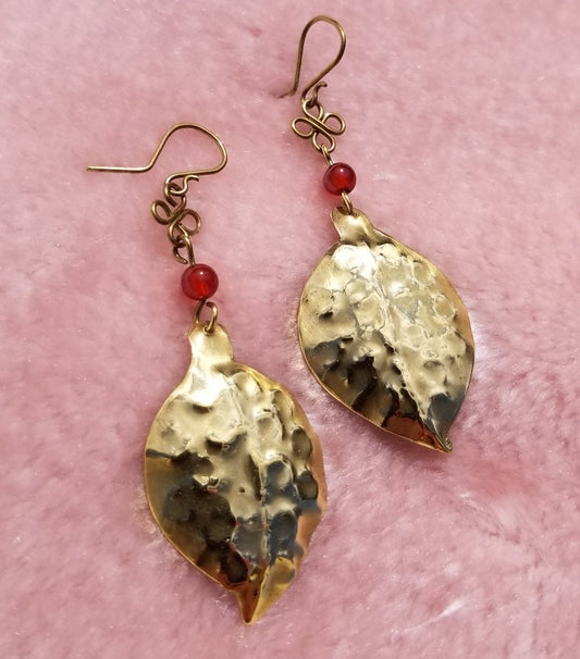 Bronze Leaf Earrings with Carnelian