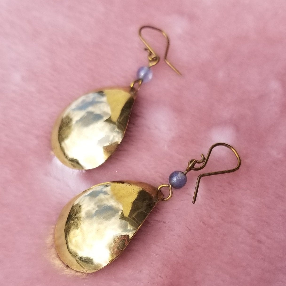 Bronze Teardrop Earrings with Light Blue Agate