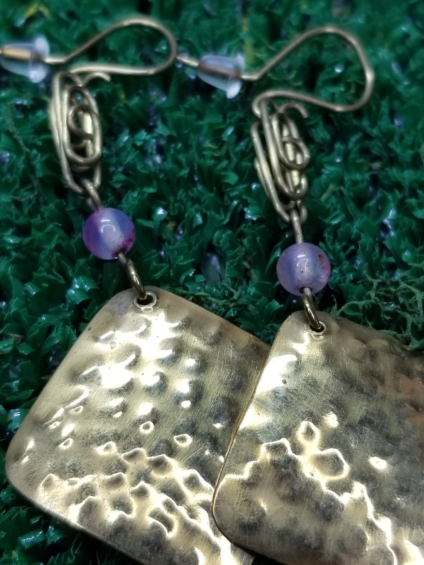 Bronze Square Earrings with Purple Agate