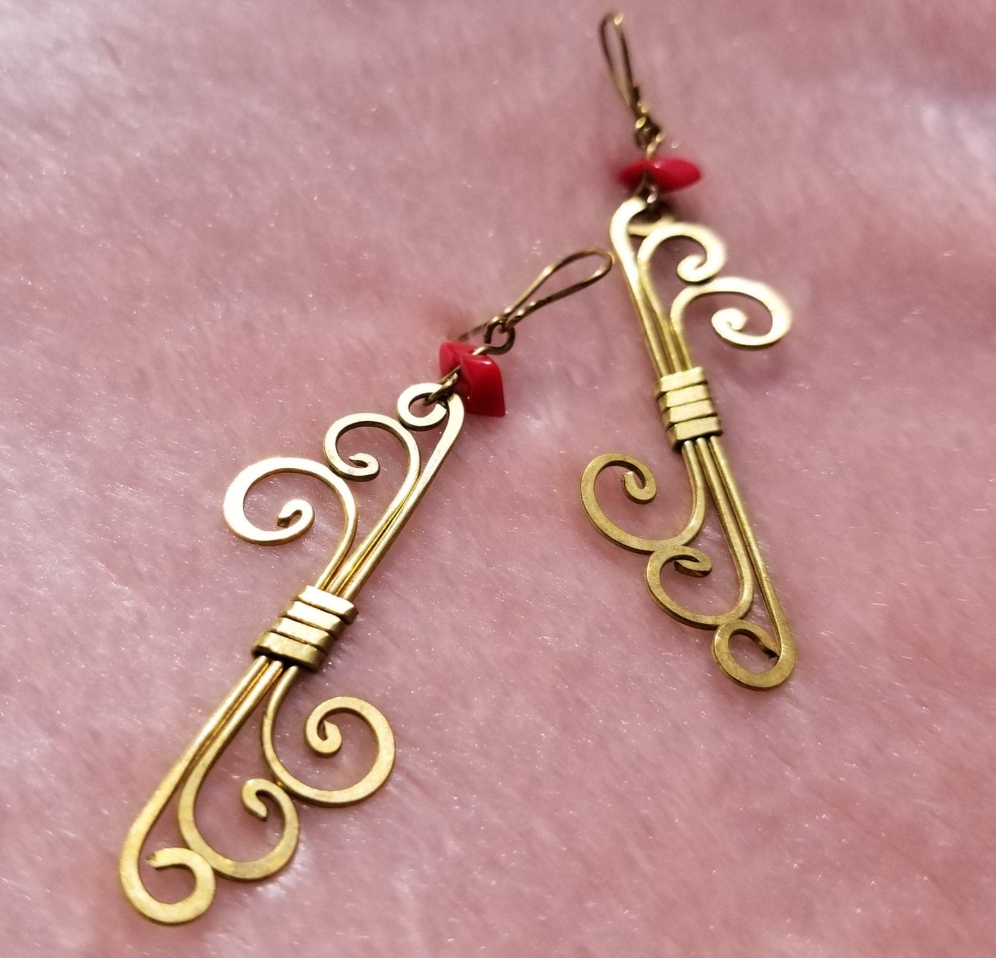 Bronze Earrings with Red Sea Coral